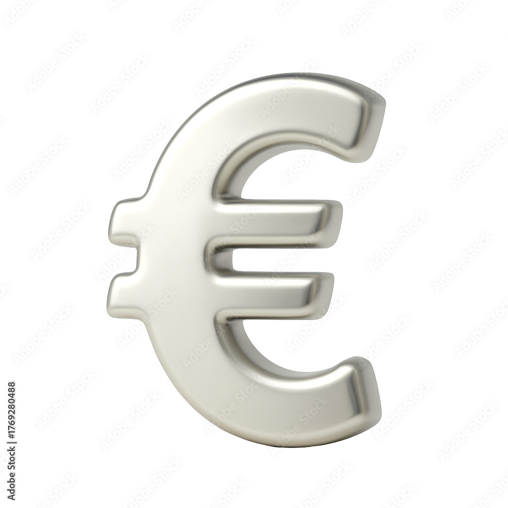 Obraz premium Sleek silver euro symbol shines, representing European finance, trade, and economic stability in a globally connected modern world, perfect for financial visuals