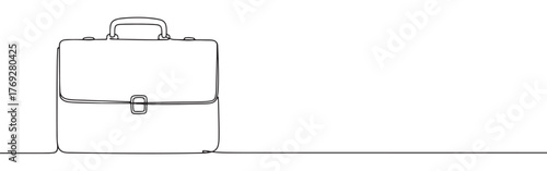 continuous single-line drawing of a classic briefcase, representing business, travel, and professionalism on a clean white background.