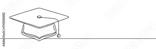 Minimalist continuous line art of a graduation cap with a tassel, symbolizing education and achievement.