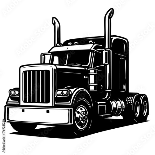 American truck with large front grill and exhaust stacks