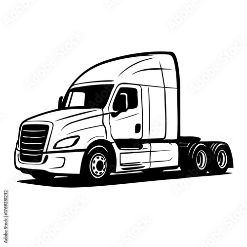 modern American truck cab without trailer, smooth outlines