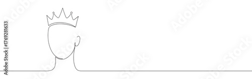 Minimalist continuous line art of a head with a crown, representing royalty, leadership, or success.