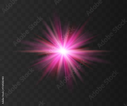 Vibrant pink star with soft multicolor rays on a dark transparent background. Minimalistic and clean cosmic design without extra effects or flares. Perfect for digital art, icons, overlays, or modern 