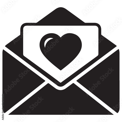 Monochrome Flat Icon: Open Envelope with Heart on Letter