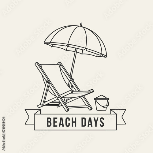 Beach Days Illustration of Deck Chair and Umbrella.