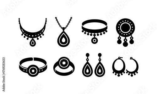 Collection of elegant black and white jewelry silhouettes