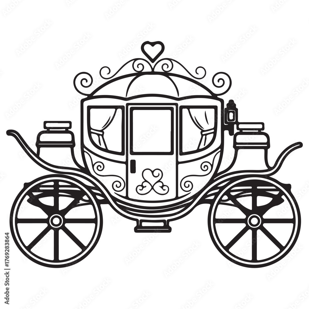 Fototapeta premium Ornate Fairy Tale Carriage Outline Illustration for Elegant Designs