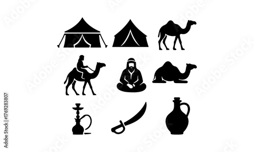 Desert nomad life and symbols silhouette collection