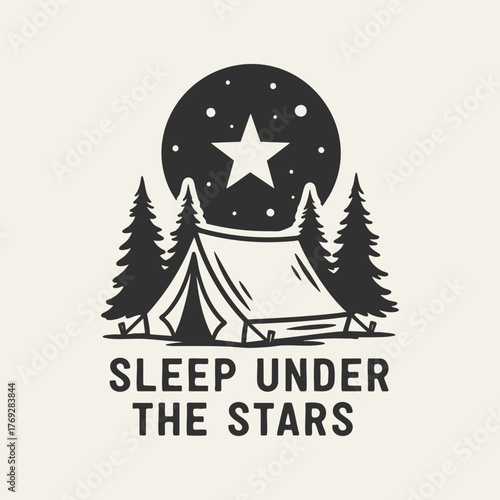 Sleep Under The Stars camping adventure vintage emblem design.