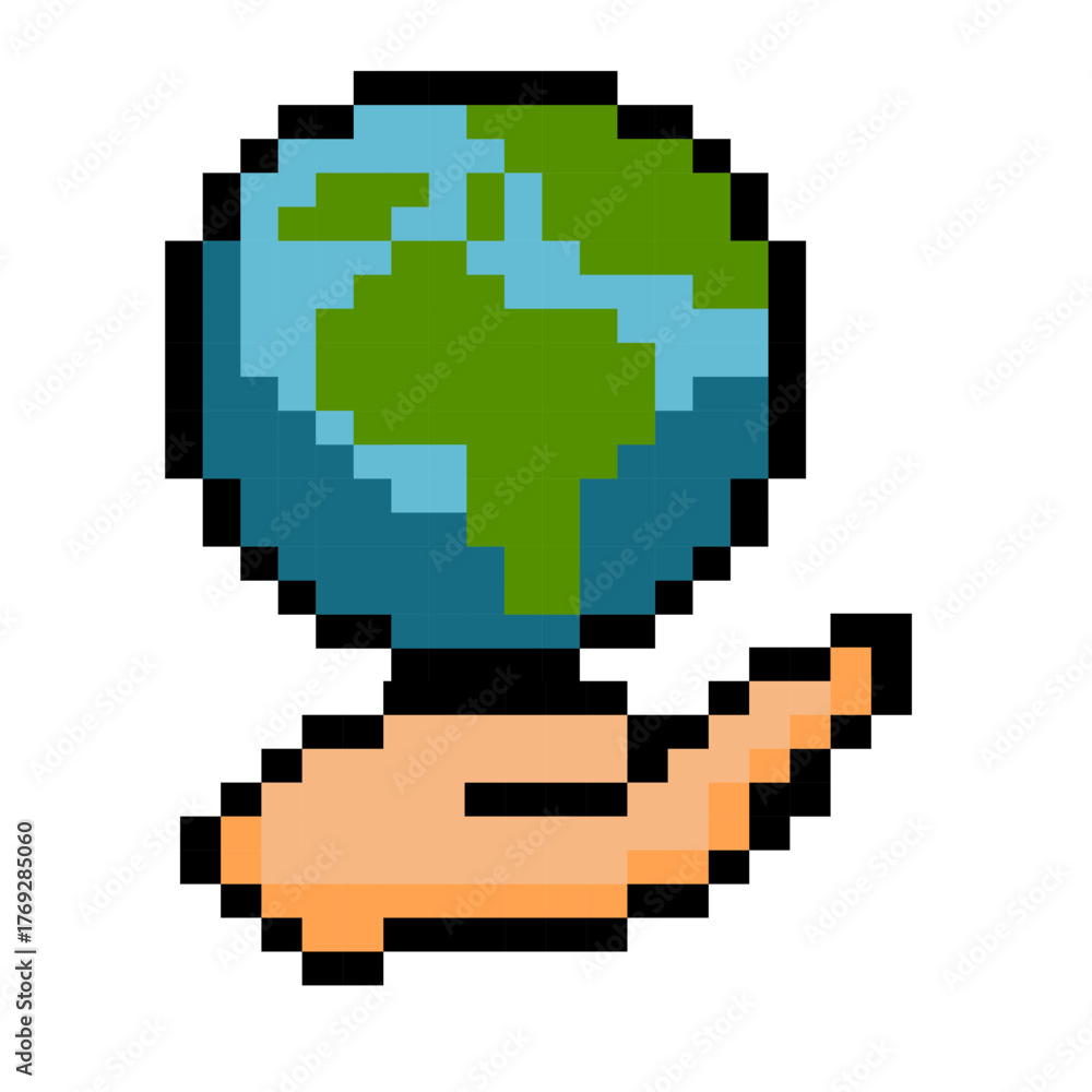 Fototapeta premium Pixel Art Hand Holding Earth