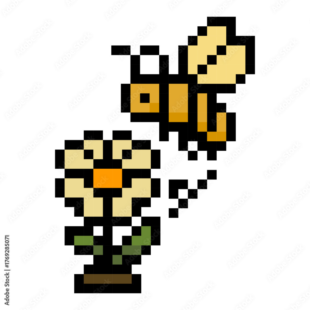 Fototapeta premium Pixel Art Bee And Flower