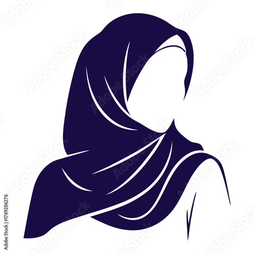Silhouette of a woman wearing a hijab isolated on white background for islamic fashion