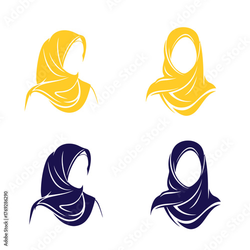 Collection of woman wearing hijab isolated on white background for islamic fashion design