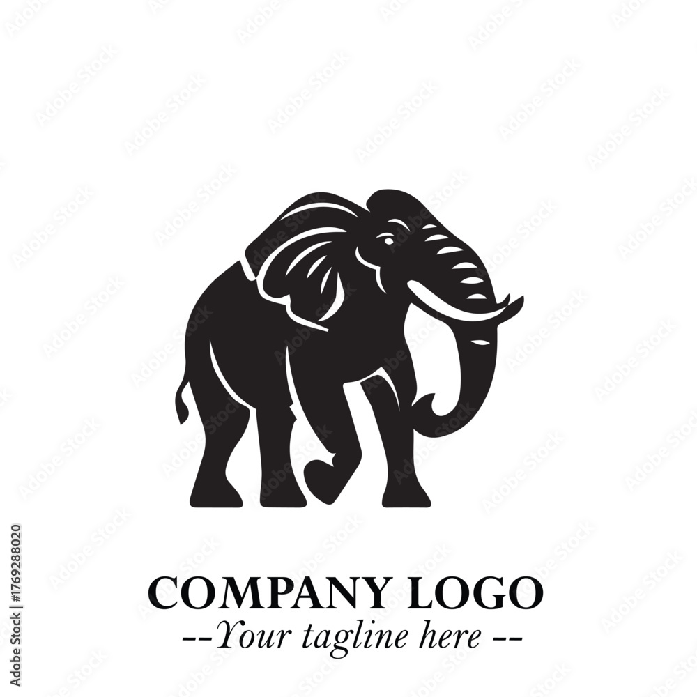 Obraz premium Majestic Elephant Logo Symbol in Black on White Background with Elegant Minimalist Modern Design