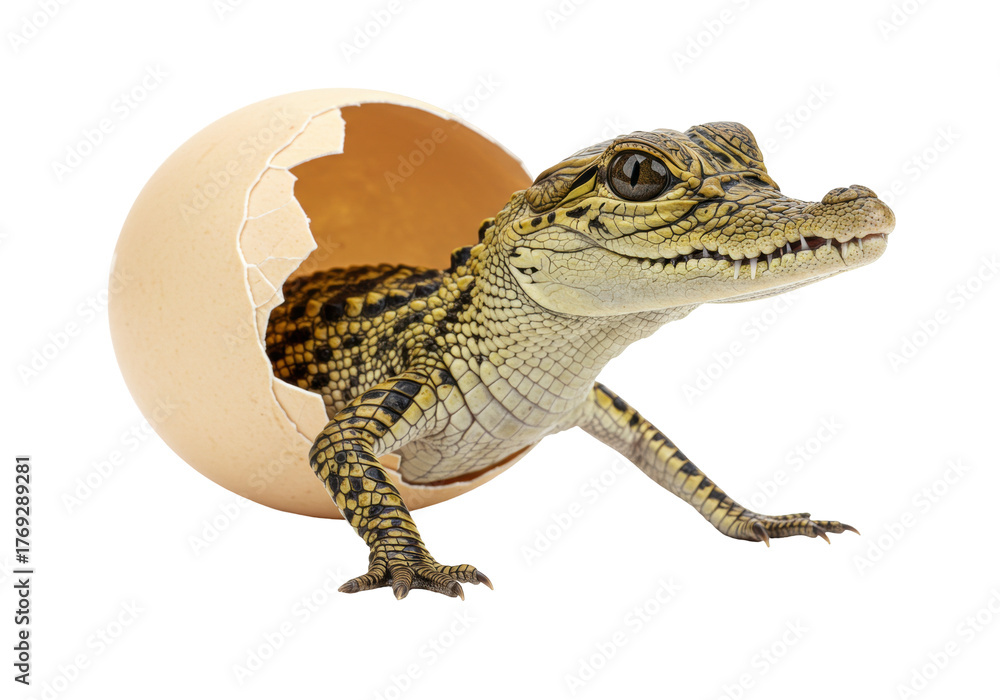 Obraz premium Isolated Baby Alligator Hatching From Egg, Cute Animal Wildlife in Nature, Newborn Reptile