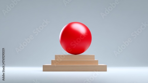 Red place symbol pinpointed on wooden pedestal minimalistic map destination high fidelity environment