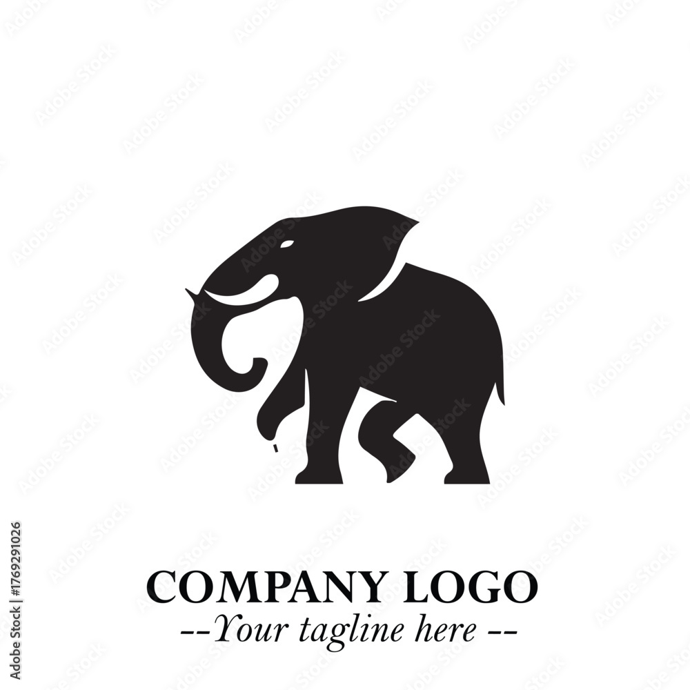 Obraz premium Majestic Elephant Logo Symbol in Black on White Background with Elegant Minimalist Modern Design