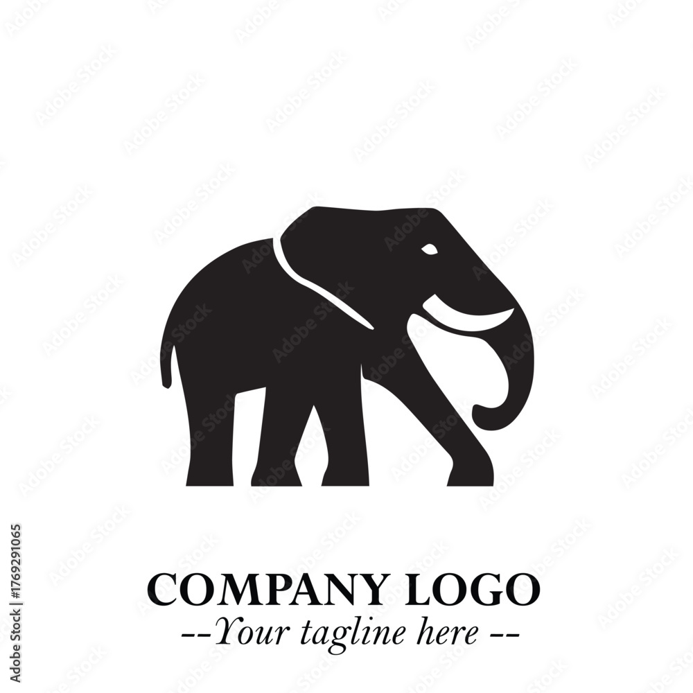 Obraz premium Majestic Elephant Logo Symbol in Black on White Background with Elegant Minimalist Modern Design