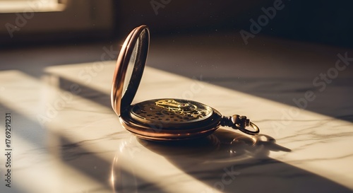 Elegant antique pocket watch gleaming in the sunlight, a timeless symbol of precision, craftsmanship, and the precious nature of time itself