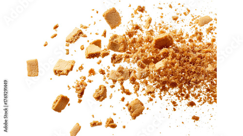 Broken cookie pieces with crumbs isolated on a transparent white background, clipping path