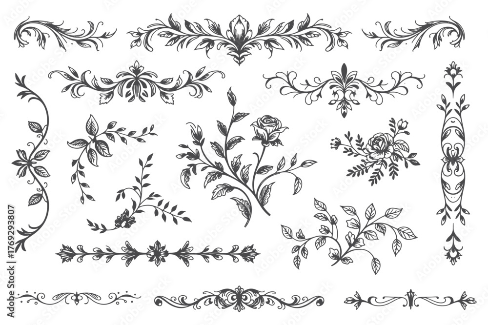 Obraz premium Elegant Branch Flourish Vector Design Floral Ornament Swirl Element Decorative Illustration