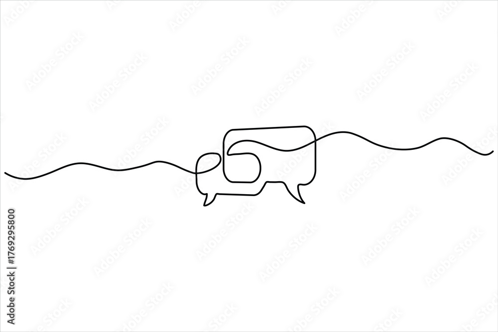 Obraz premium One continuous line drawing of a round bubble inside a square speech bubble