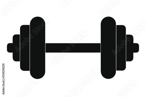 Simple black dumbbell isolated on white background for strength training exercise