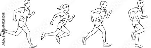 Line Art of Runners Male and Female Athletes in Motion.