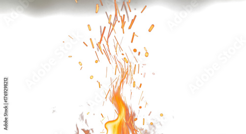 Blurred glowing fire ember sparks on black smoky background overlay clean png