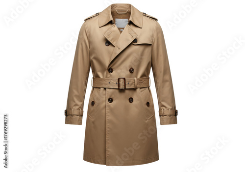 Isolated trench coat, elegant outerwear for women and men, formal beige jacket for cold days