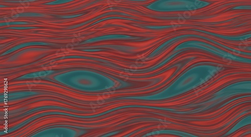 Abstract flowing wavy lines in vibrant red and teal colors.