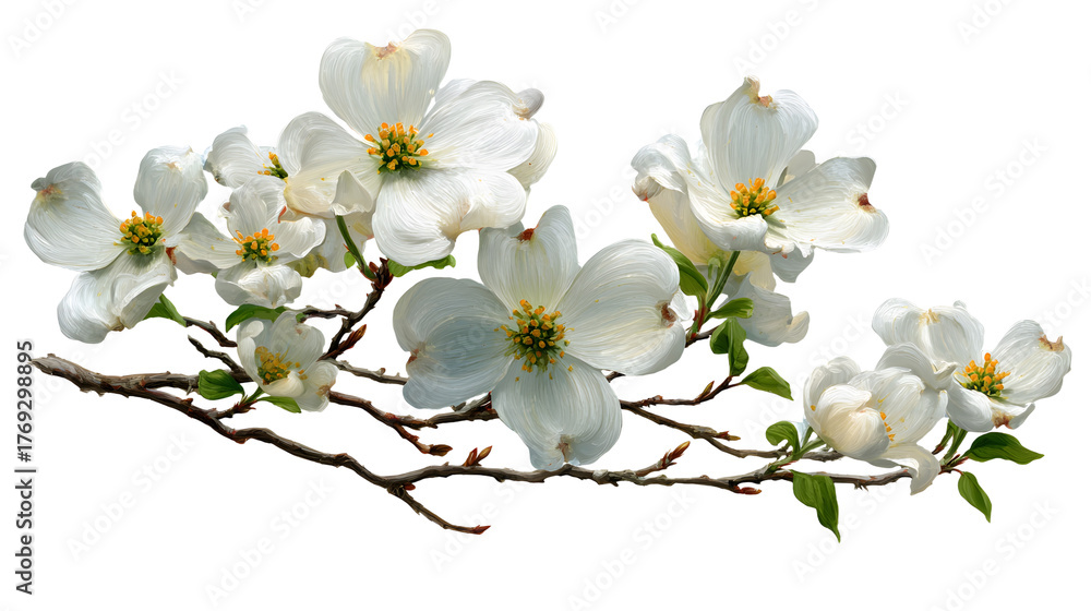 Obraz premium Dogwood Blossoms on Branch A Delicate Floral Display.