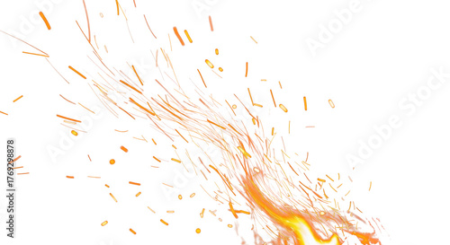 Blurred glowing fire ember sparks on black smoky background overlay clean png