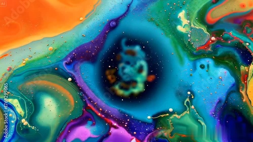 Looping animation of vivid fluid art featuring swirling patterns in orange, blue, green, and purple.