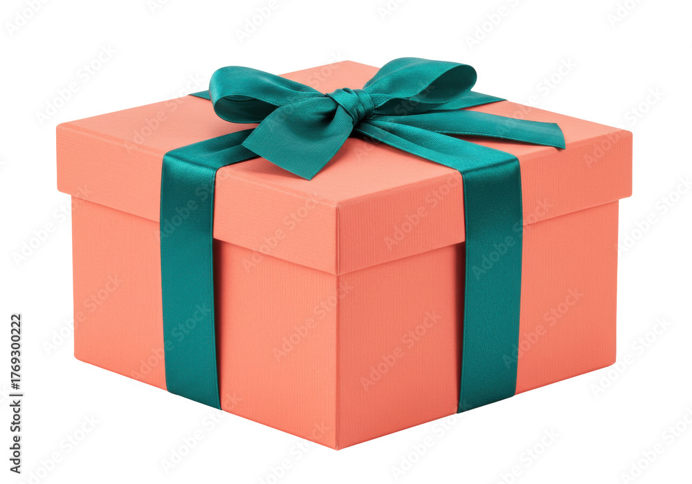 Fototapeta premium Isolated gift box with a teal ribbon and bow, perfect for a special holiday or event present