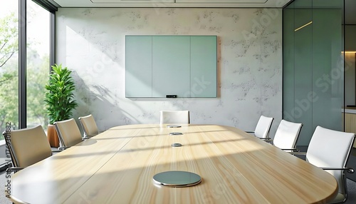 Bright Modern Conference Room Interior Design with Large Window and Board