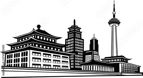 High resolution black and white city skyline silhouette design for graphic projects