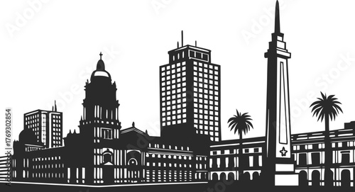 High resolution black and white city skyline silhouette design for graphic projects