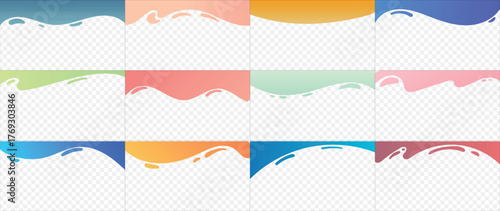 A versatile vector set of 12 bold, multicolored gradient paint stroke elements. These hand-drawn marks are isolated on white, perfect for artistic backgrounds or vibrant borders
