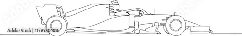 Sleek Line Drawing of a Modern Open-Wheel Racing Car Side Profile