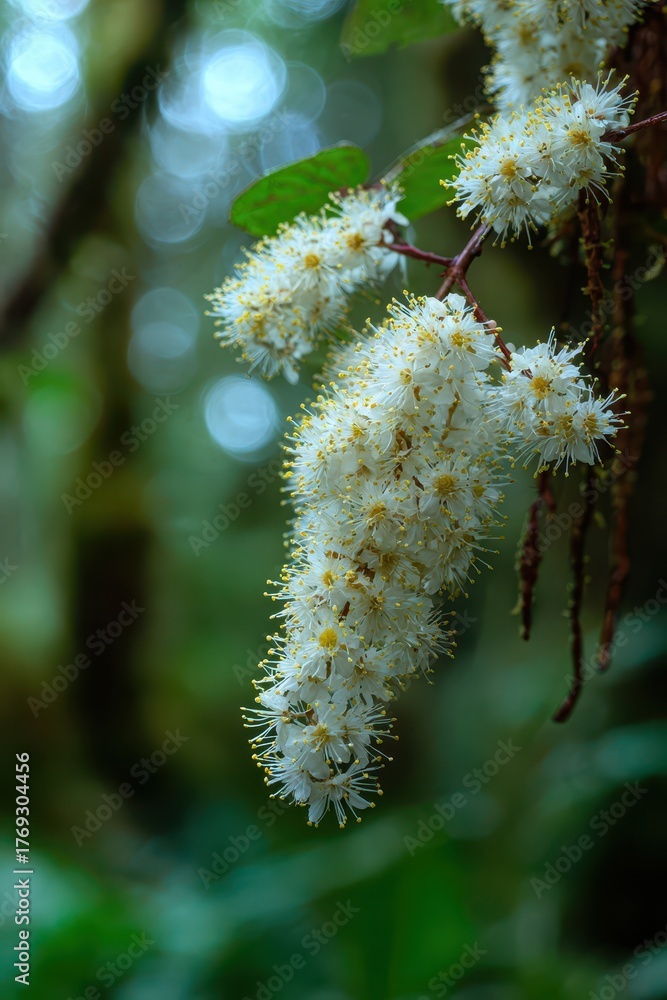 Fototapeta premium Ocean Spray Plant. Blooming Olodiscus Discolor Tree along Hiking Trail in Oregon Forest