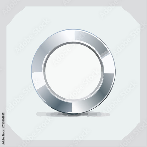 A polished chrome ring design element radiating light and reflection on a soft backdrop