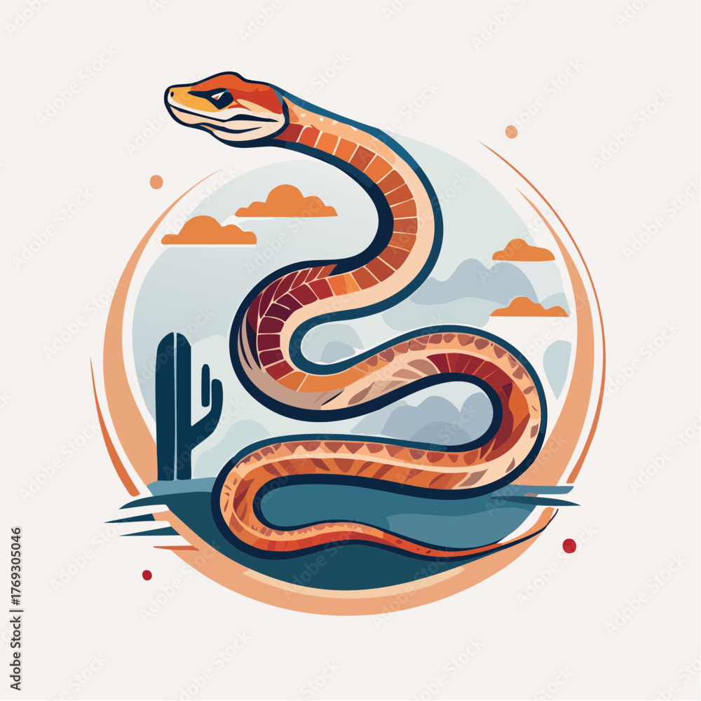 Fototapeta premium Serpent du désert stylisé isolé symbole sud-ouest américain