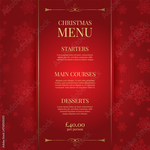 Decorative Christmas menu design in red and gold 