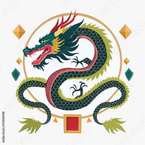 Illustration design plat du dragon rouge et doré traditionnel