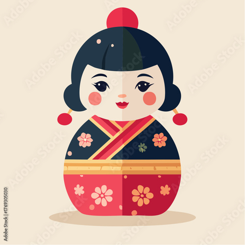 Poupée japonaise Kokeshi stylisée isolée
