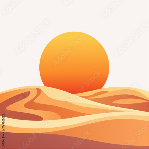 Illustration design plat de paysage désert orange et rouge