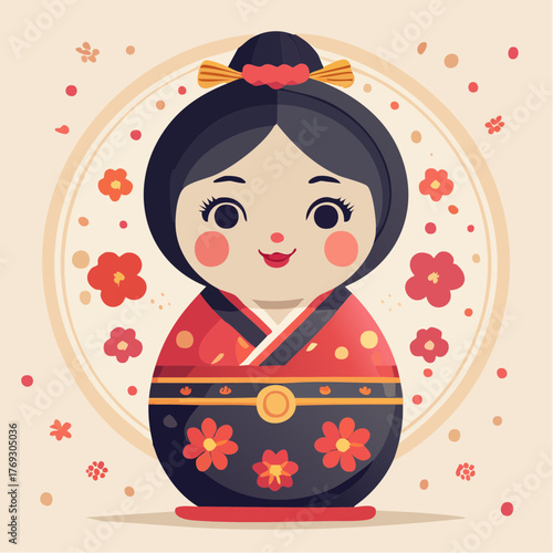 Illustration design plat de Kokeshi rouge et noire moderne