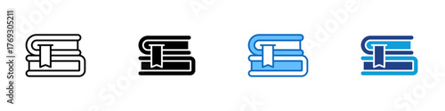 Stack of Books Multiple Style Icon Design Vector - pile of books with a bookmark, symbolizing reading, study materials, and knowledge collection