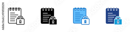 Secure Note Multiple Style Icon Design Vector - Notebook with lock, symbolizing privacy, password-protected notes, or confidential documents